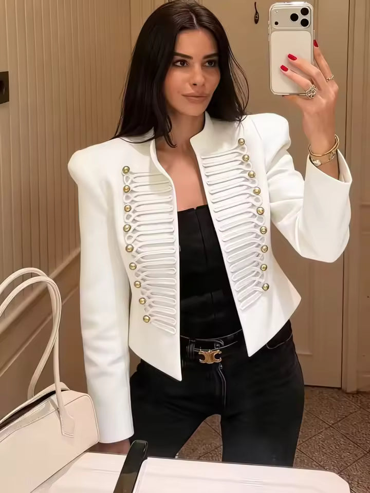 OLANE Military Leather Napoleon Jacket in White