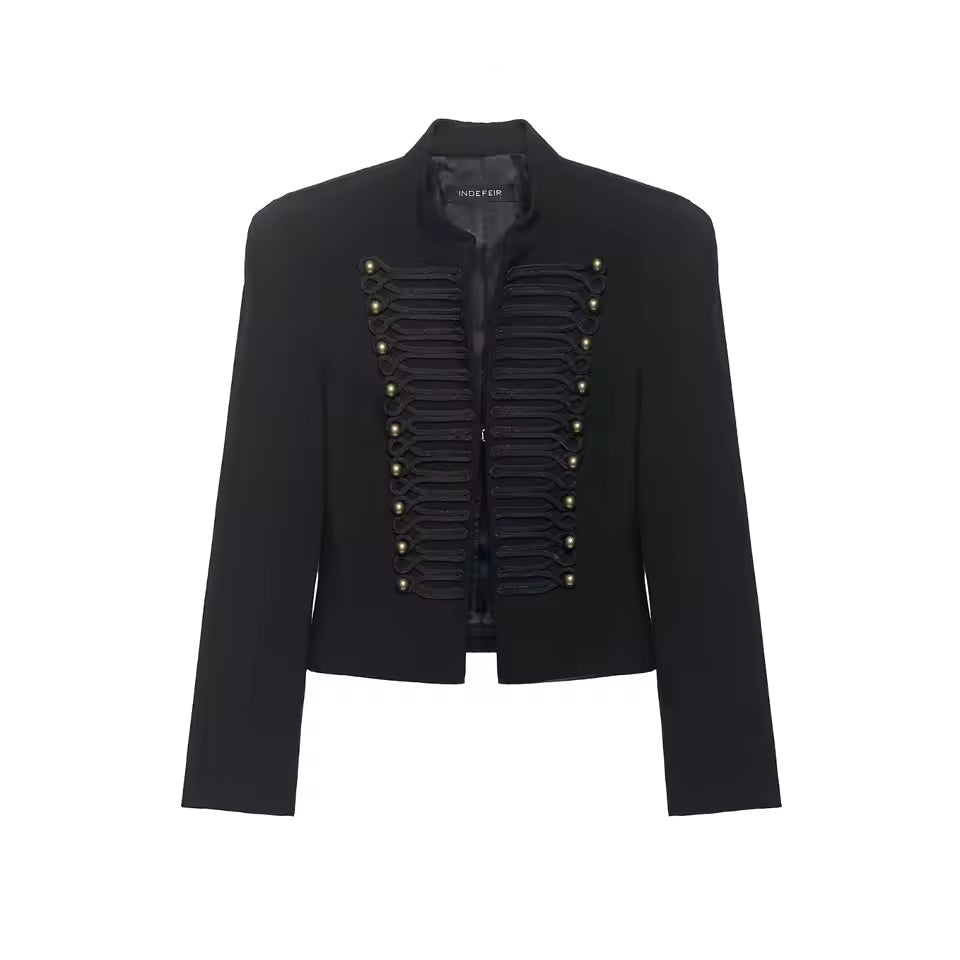 OLANE Military Leather Napoleon Jacket