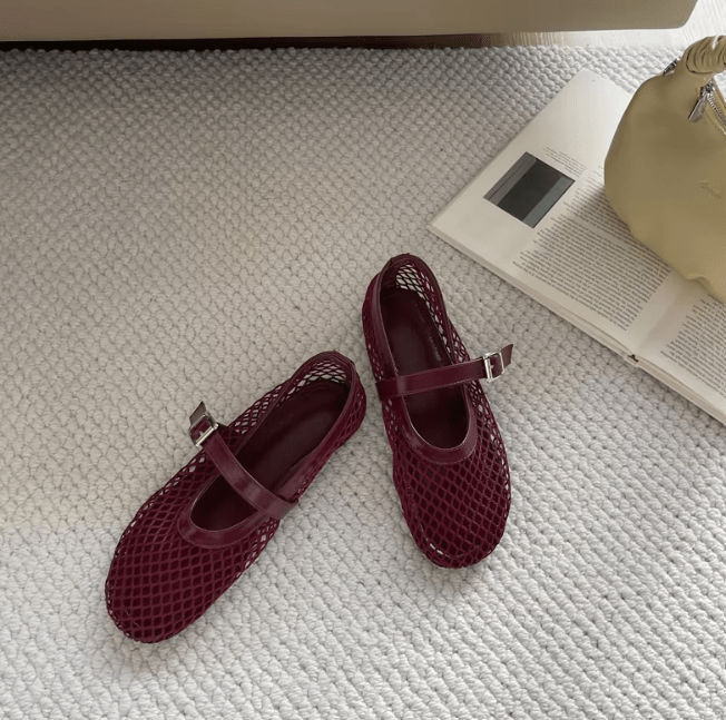 OLANE Adelmira Breathable Mesh Ballet Flats Burgundy36Women's Shoes