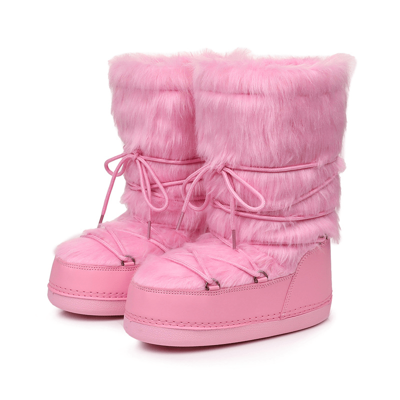 OLANE Aerwen Fluffy Fur Winter Snow Boots Pink Long36-37Women's Shoes