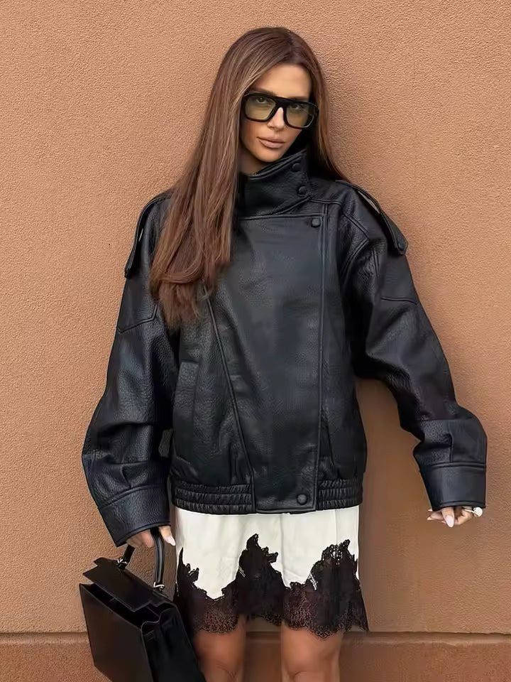 OLANE Asymmetric Button Pocket Jacket BlackLWomen's Coats & Jackets