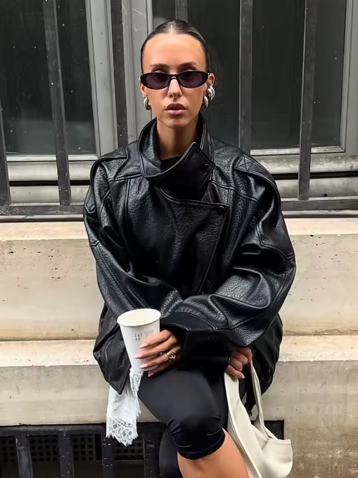 OLANE Asymmetric Button Pocket Jacket BlackSWomen's Coats & Jackets