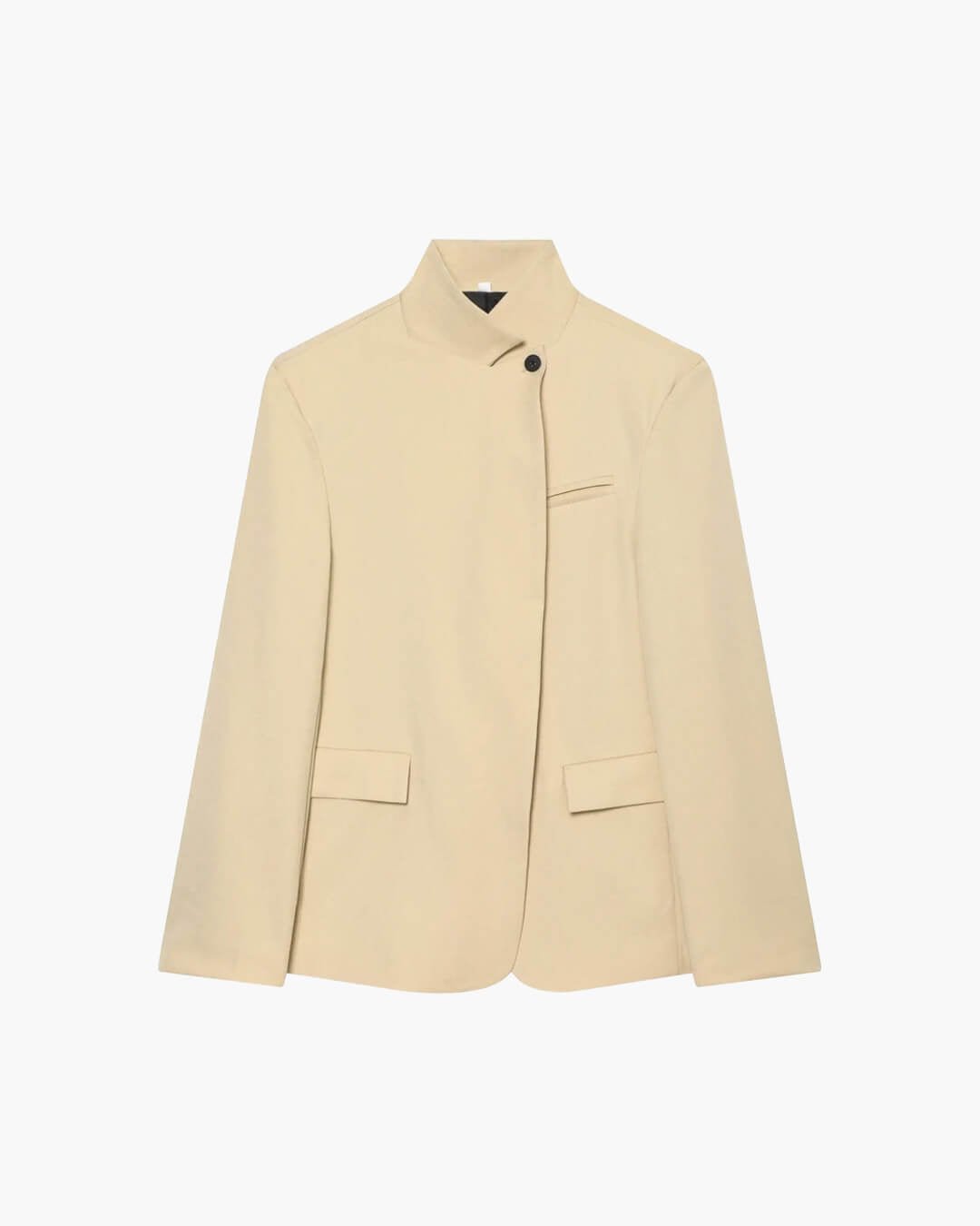 OLANE Asymmetric High Neck Blazer Coat BeigeXSBlazer