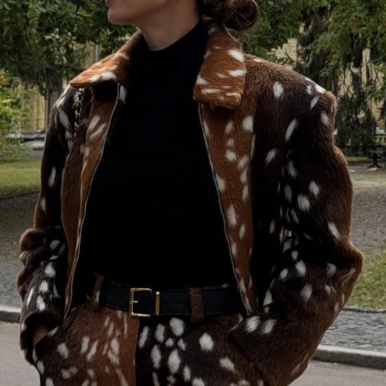 OLANE Bambi Faux Fur Jacket and Shorts Set Set (Jacket+Short)LWomen's Sets