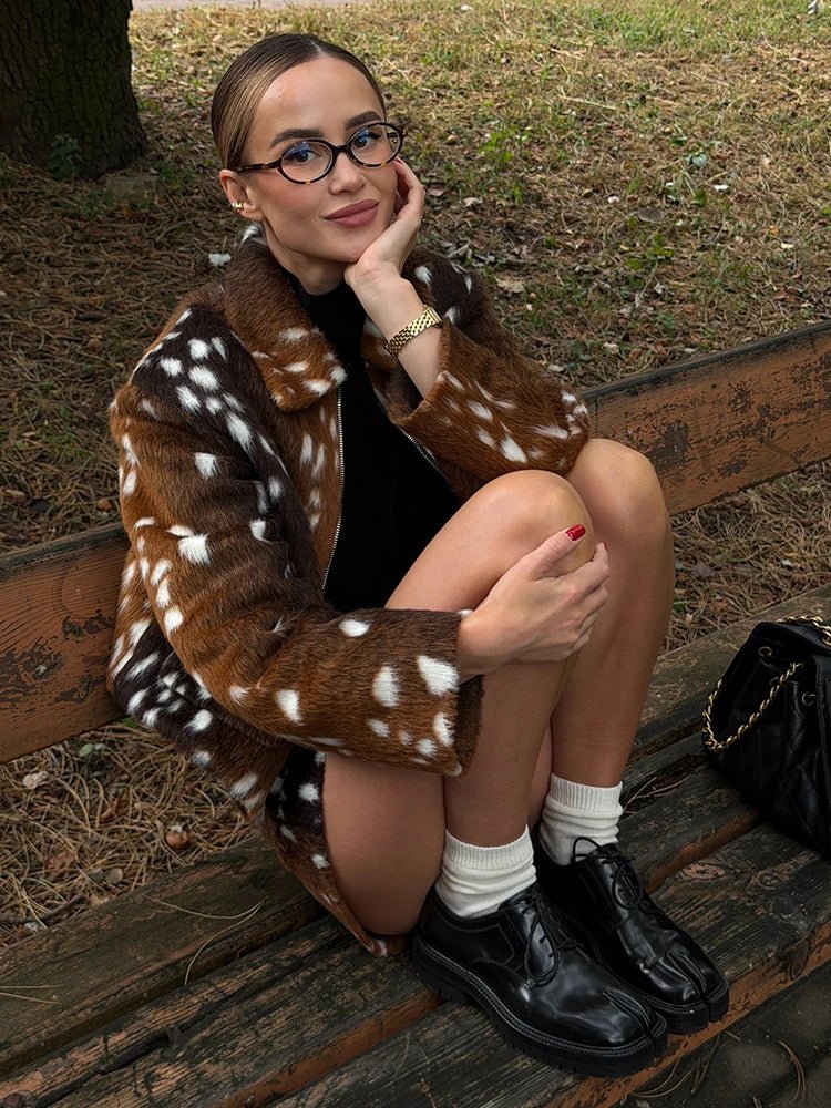 OLANE Bambi Faux Fur Jacket and Shorts Set Set (Jacket+Short)MWomen's Sets