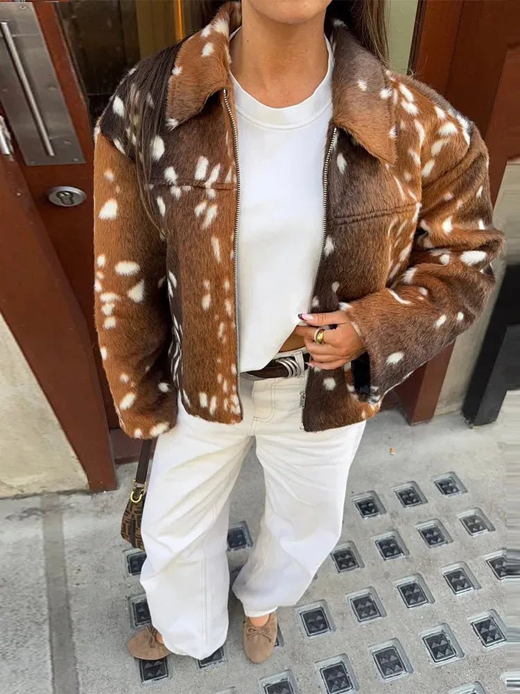 OLANE Bambi Faux Fur Jacket and Shorts Set Set (Jacket+Short)SWomen's Sets