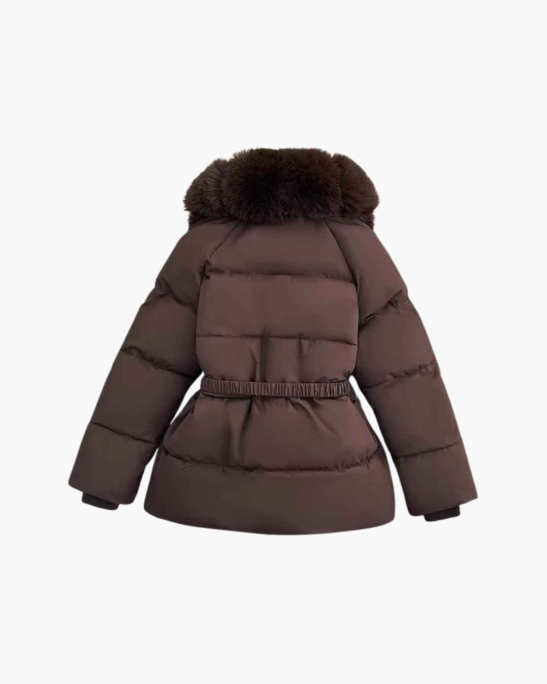OLANE Belted Faux Fur Collar Quilted Parka BrownSCoat