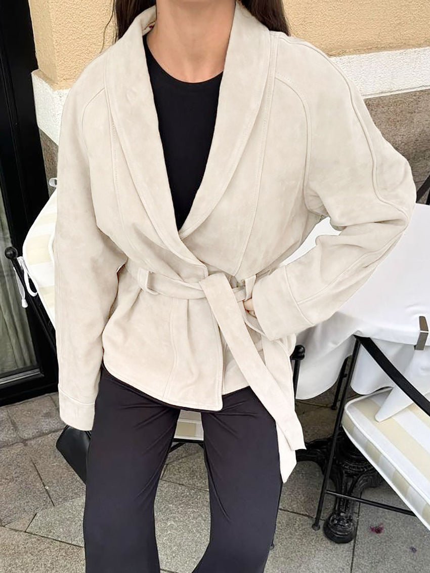 OLANE Belted Faux Suede Trench Coat BeigeSWomen's Coats & Jackets
