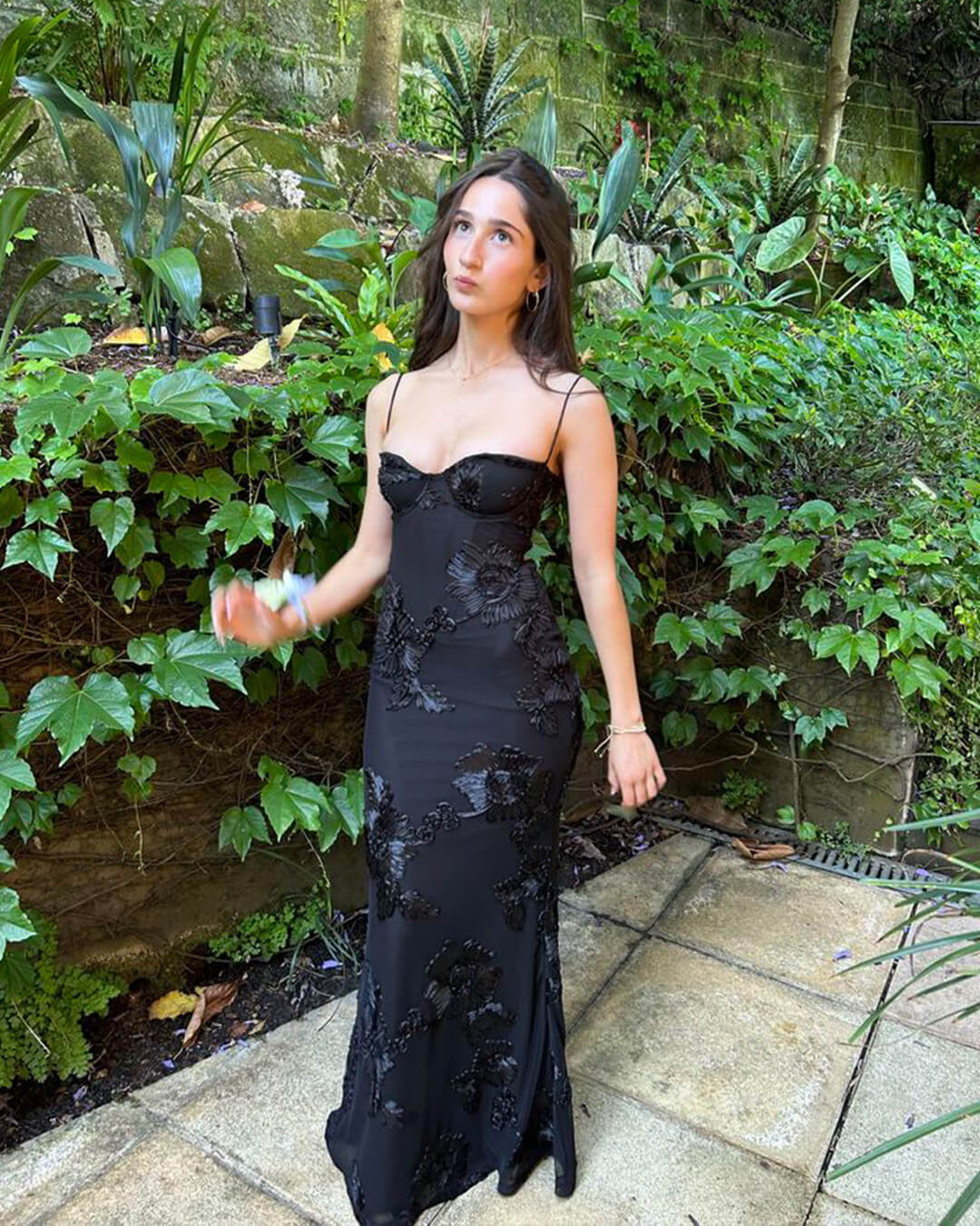 OLANE Bodycon Appliqué Tie-Back Evening Gown BlackXSWomen’s Dresses