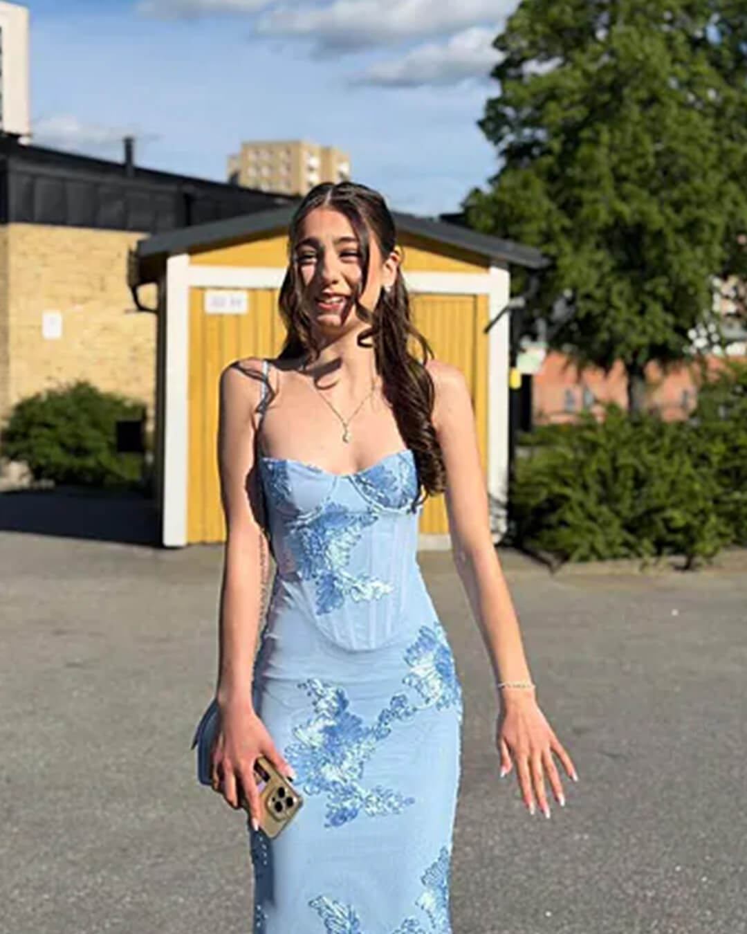 OLANE Bodycon Appliqué Tie-Back Evening Gown YellowXSWomen’s Dresses