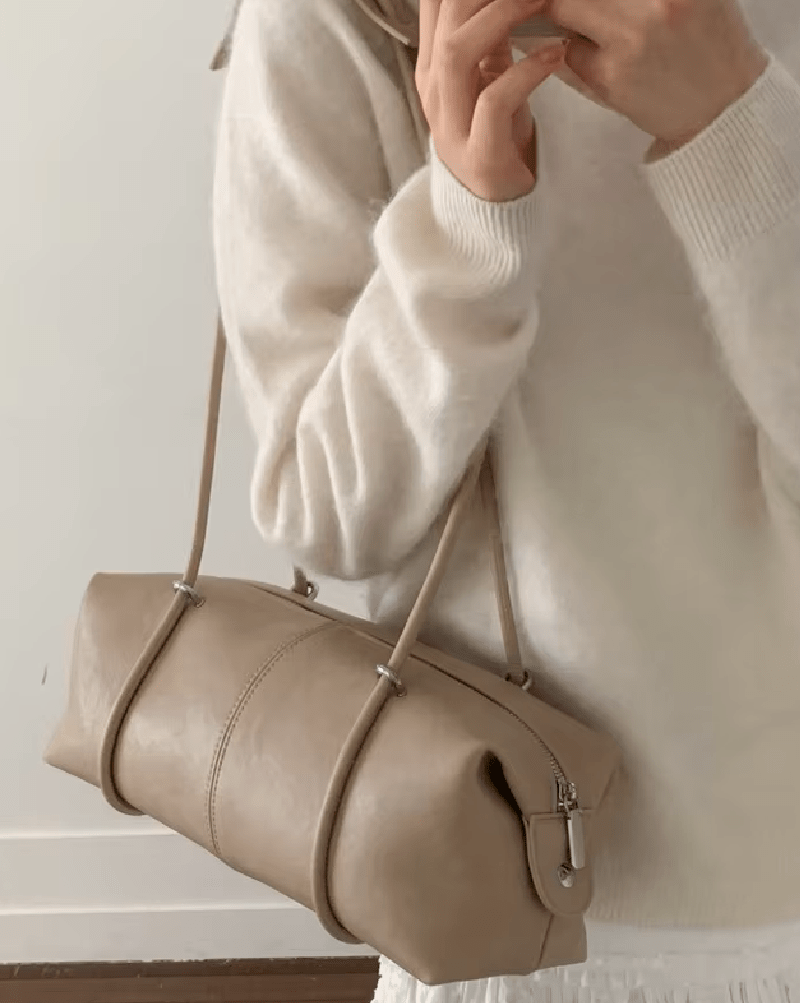 OLANE Boston Leather Pillow Shoulder Bag BeigeWomen's Handbags