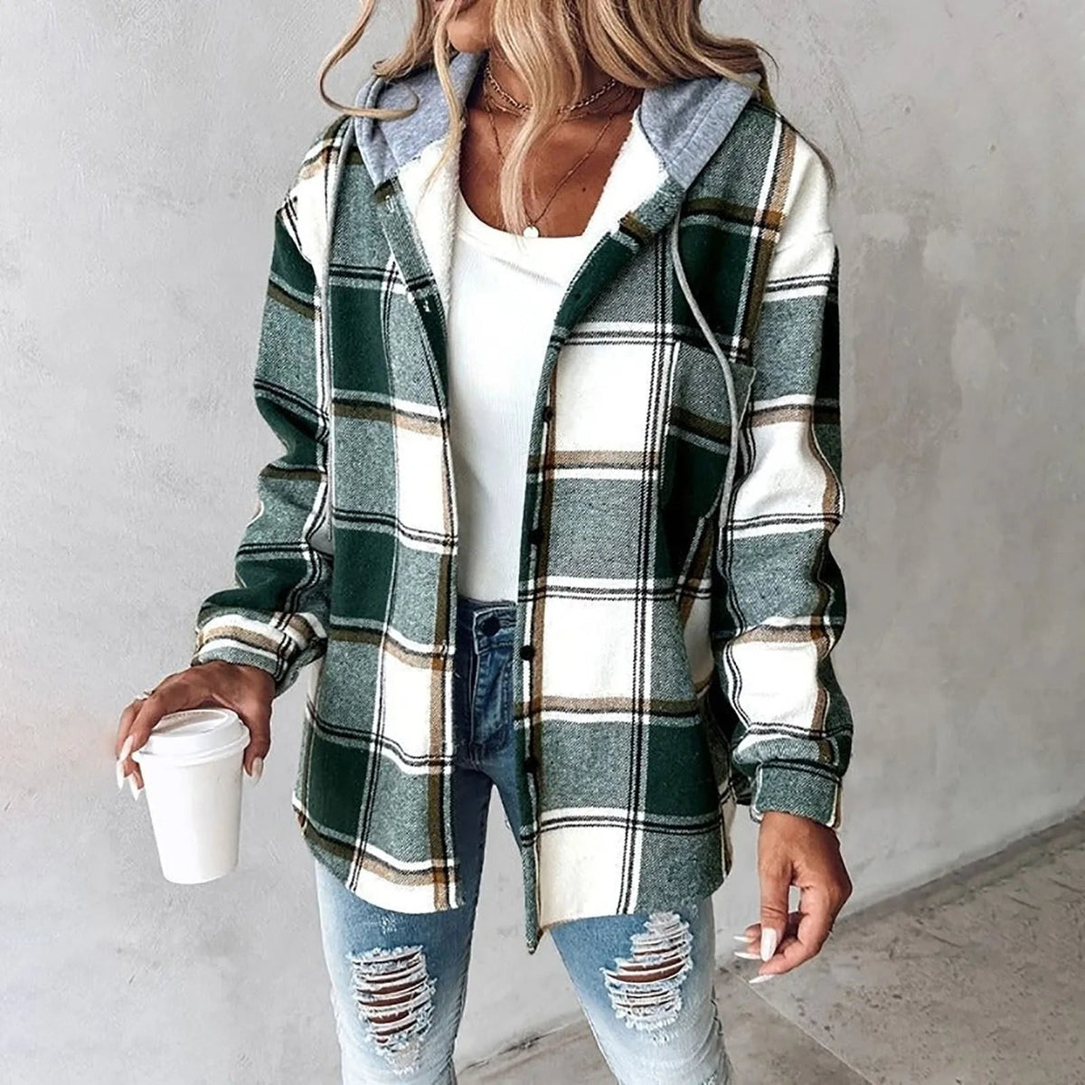 Olane Brand Checkered Hooded Jacket GreenSJackets