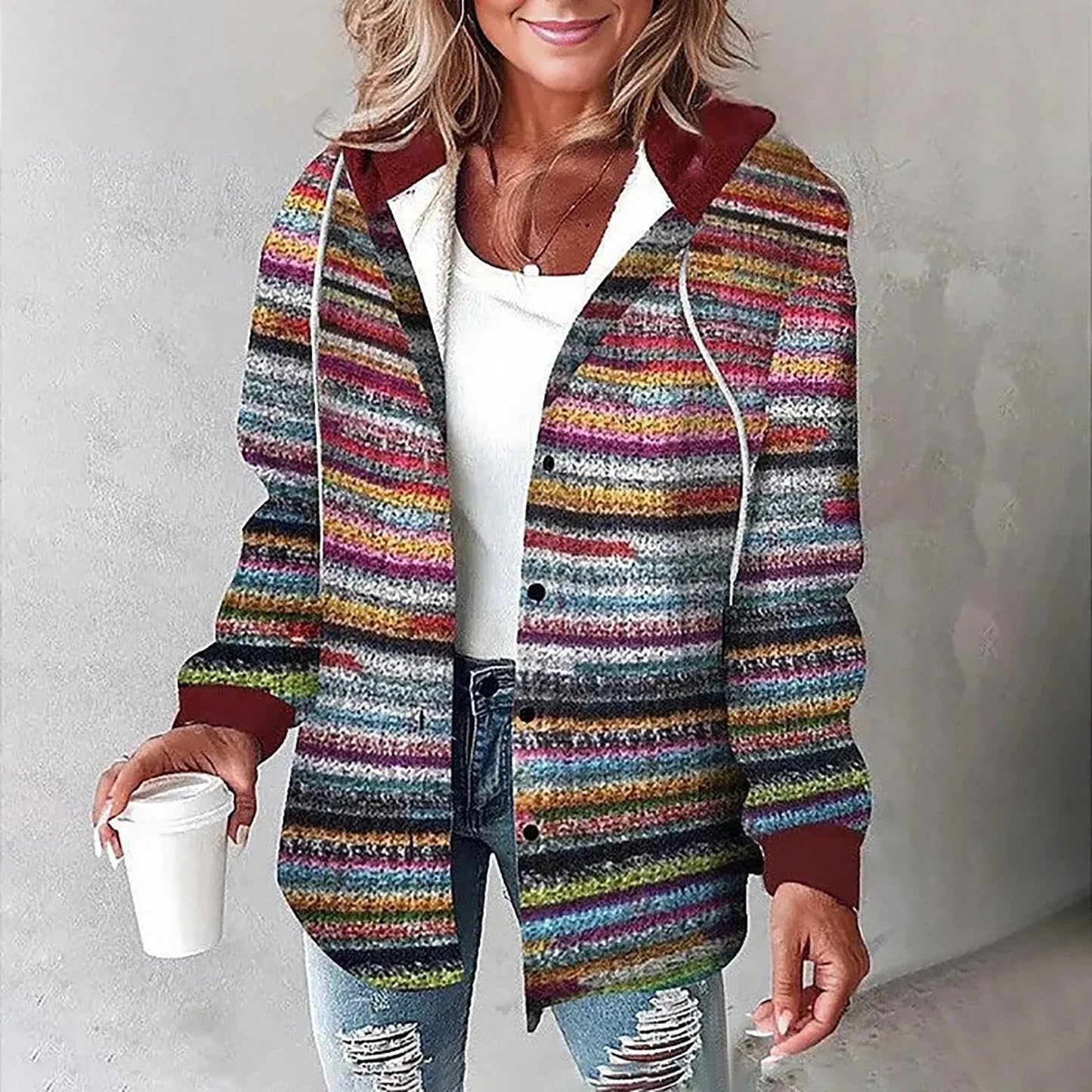 Olane Brand Checkered Hooded Jacket Stripped MulticolorSJackets