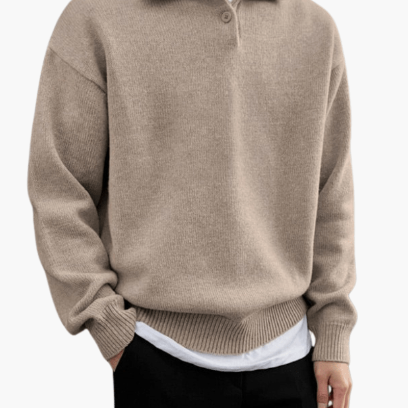 Olane Brand Men's Polo Sweater - Soft Fine Knit Long Sleeve Sweater for Autumn & Winter BeigeSMen's Sweaters