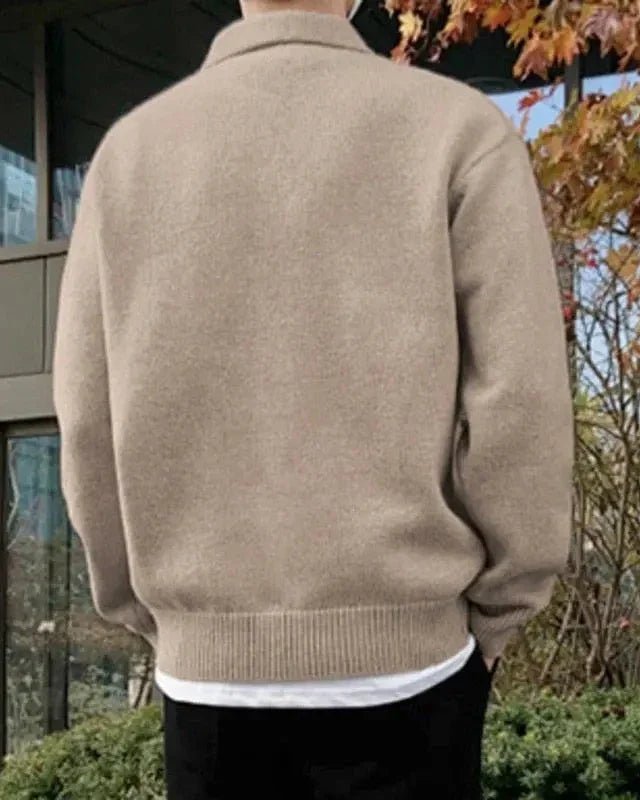 Olane Brand Men's Polo Sweater - Soft Fine Knit Long Sleeve Sweater for Autumn & Winter BeigeSMen's Sweaters