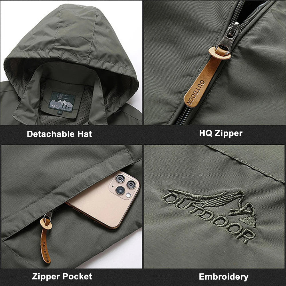 Olane Brand Waterproof Hooded Tactical Jacket BeigeMWindbreakers