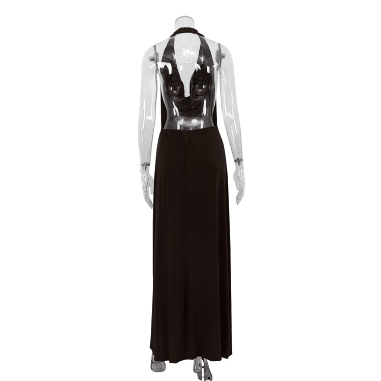 OLANE Brown Halter Backless Maxi Dress SWomen’s Dresses