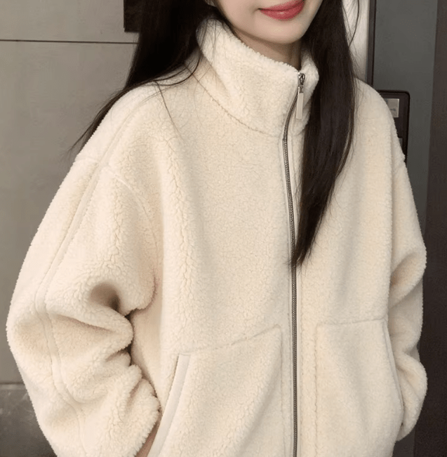 OLANE Carla Zip Up Teddy Jacket BeigeLWomen's Coats & Jackets