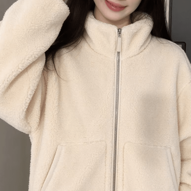 OLANE Carla Zip Up Teddy Jacket BeigeMWomen's Coats & Jackets