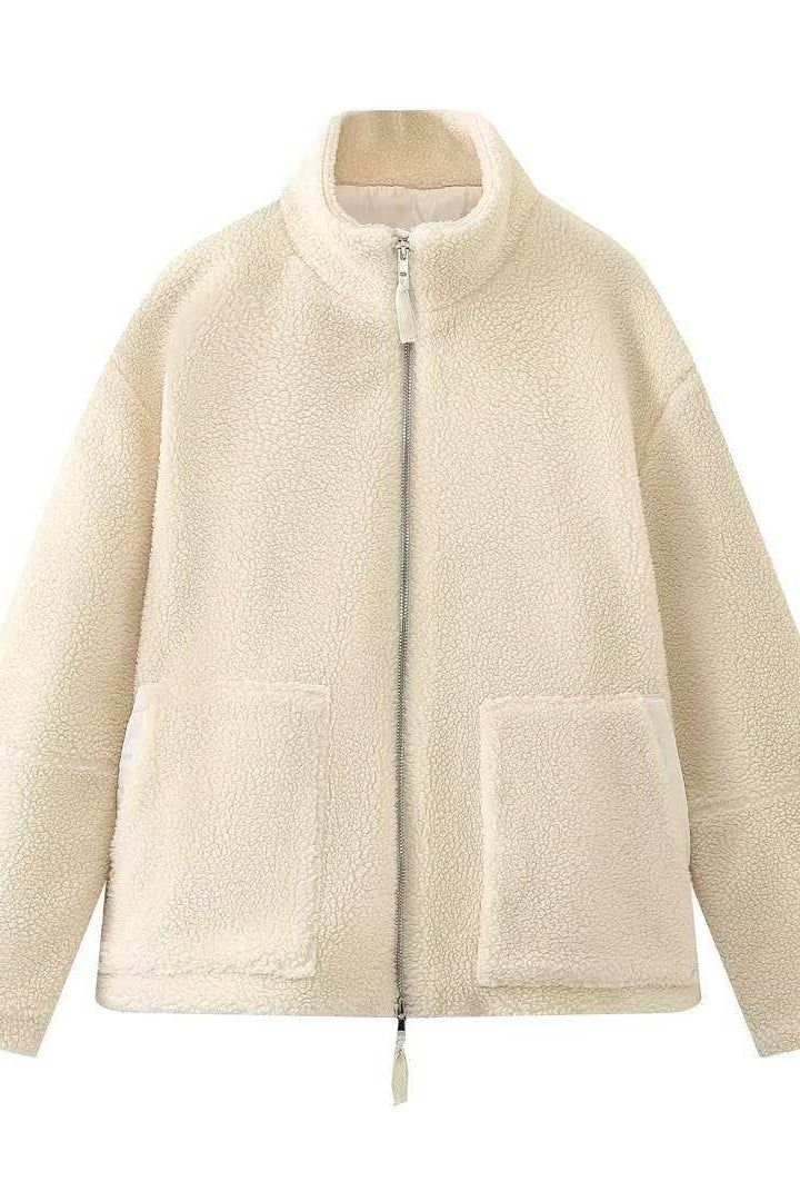 OLANE Carla Zip Up Teddy Jacket BeigeSWomen's Coats & Jackets