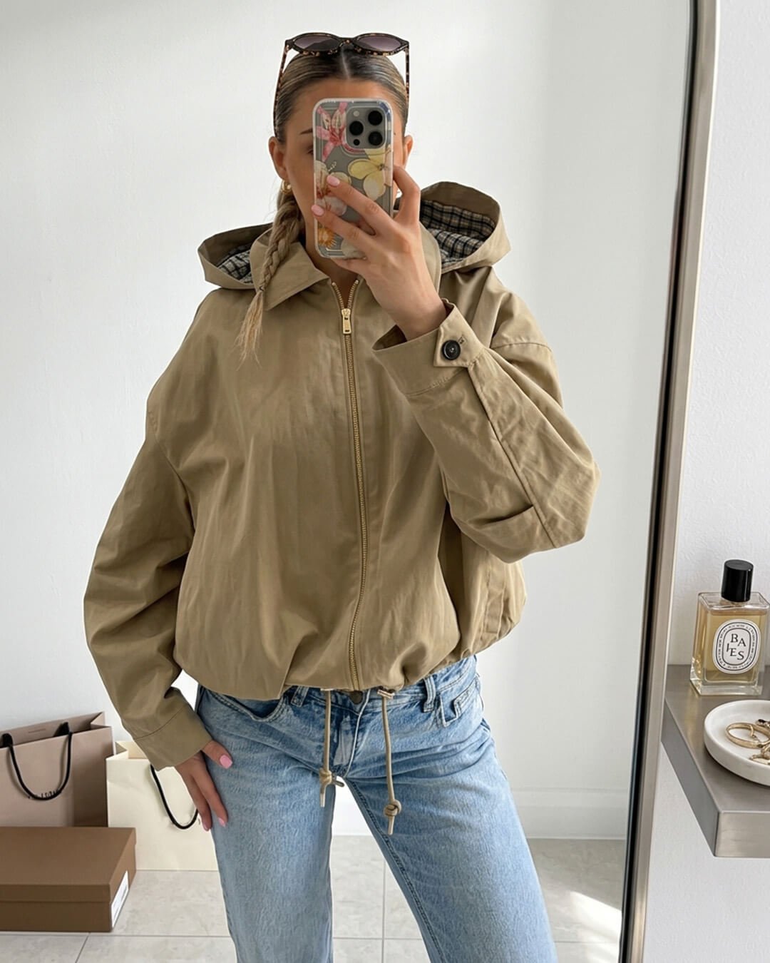 OLANE Casual Hooded Zip-Up Jacket BeigeMWomen's Coats & Jackets