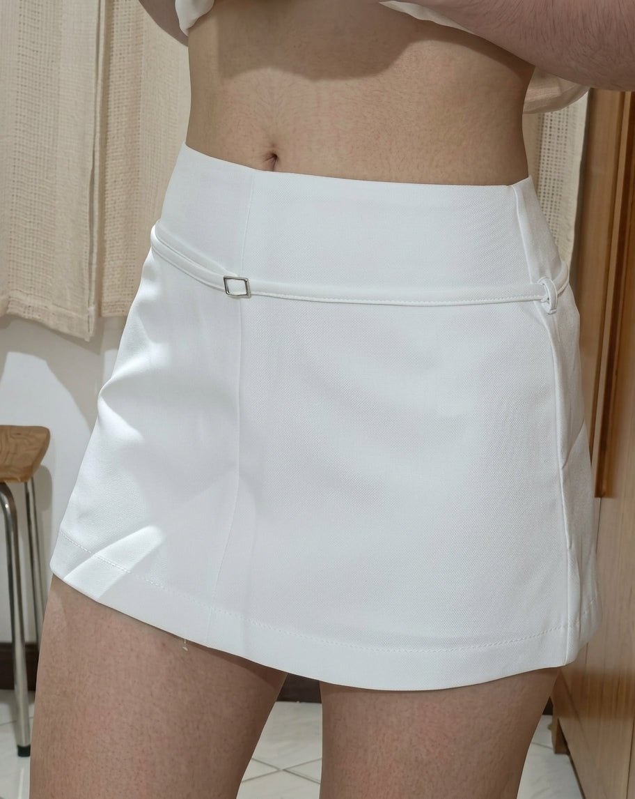 OLANE Casual Side Zip Mini Skort with Belt WhiteXSShorts