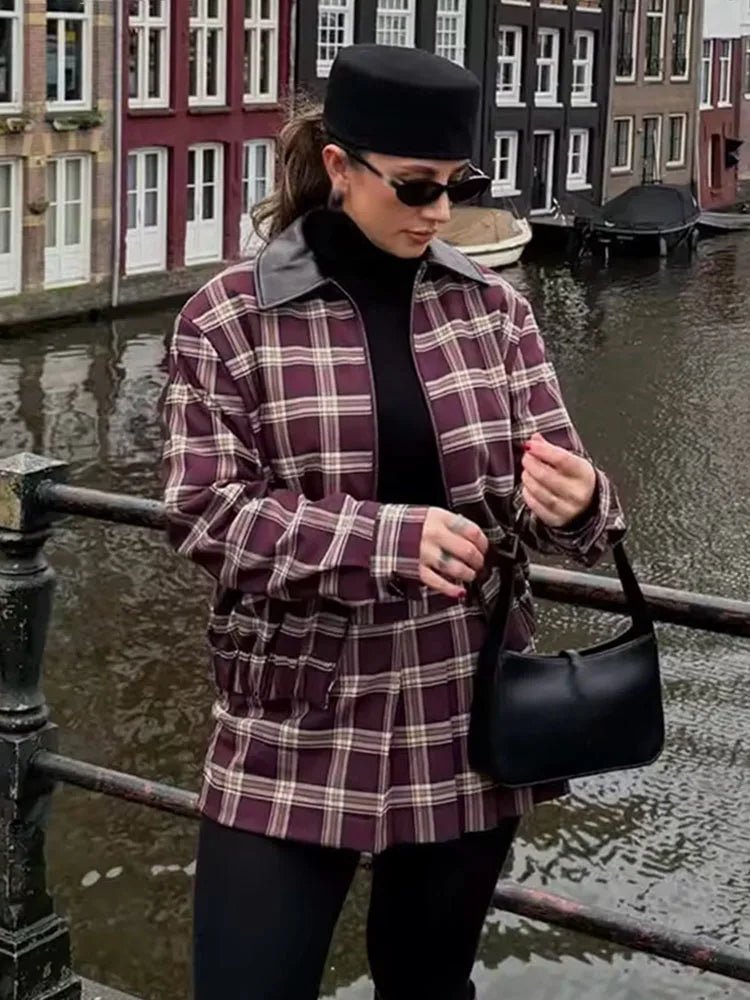 OLANE Check Bomber Jacket Skort Set Jacket OnlySWomen's Sets