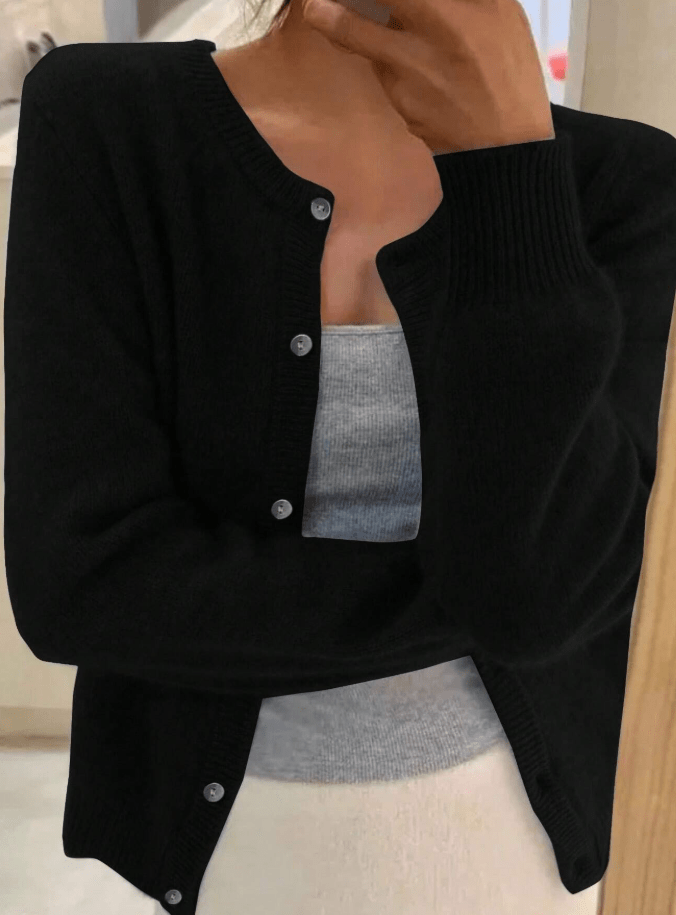 OLANE Chic Button Front Knit Cardigan BlackLWomen's Sweaters & Cardigans