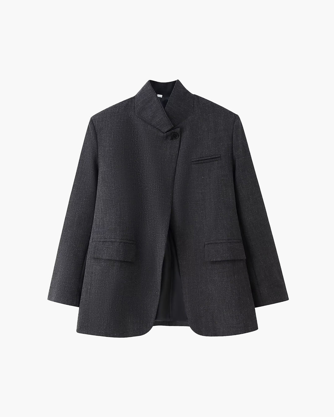 OLANE Chic Plaid Stand Collar Blazer CharcoalSBlazer