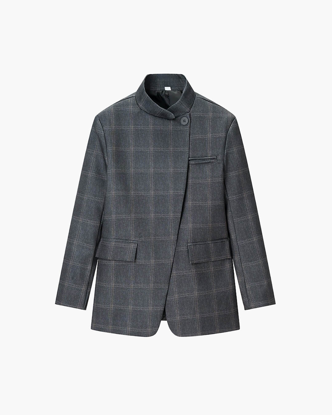 OLANE Chic Plaid Stand Collar Blazer Grey PlaidSBlazer