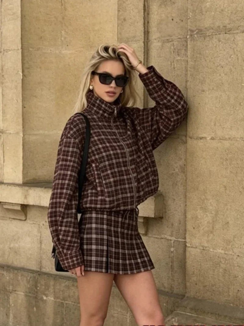 OLANE Classic Checked Jacket & Skirt Set Jacket OnlyXSWomen's Sets
