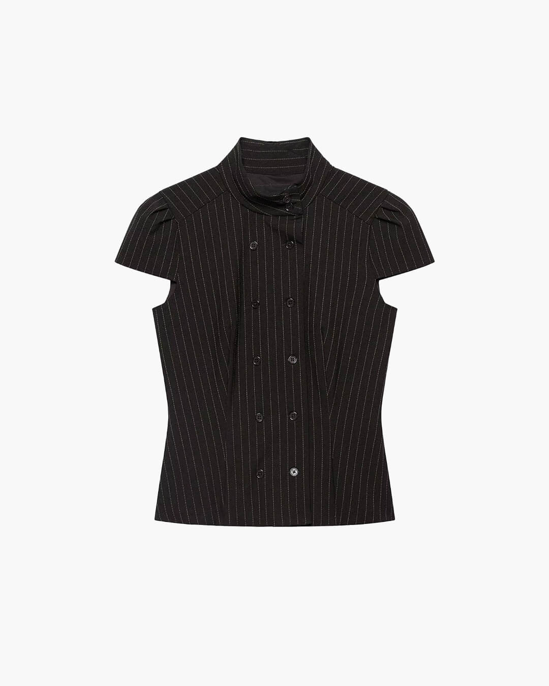 OLANE Classic Double-Breasted Plaid Blouse BlackSBlouse