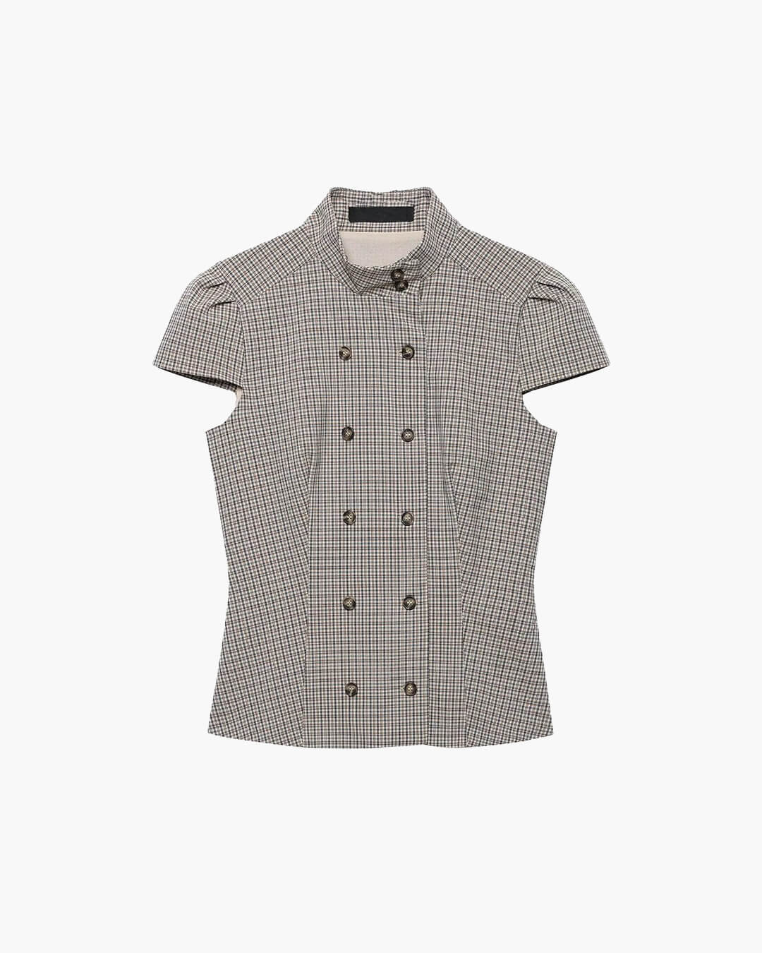 OLANE Classic Double-Breasted Plaid Blouse BlackSBlouse