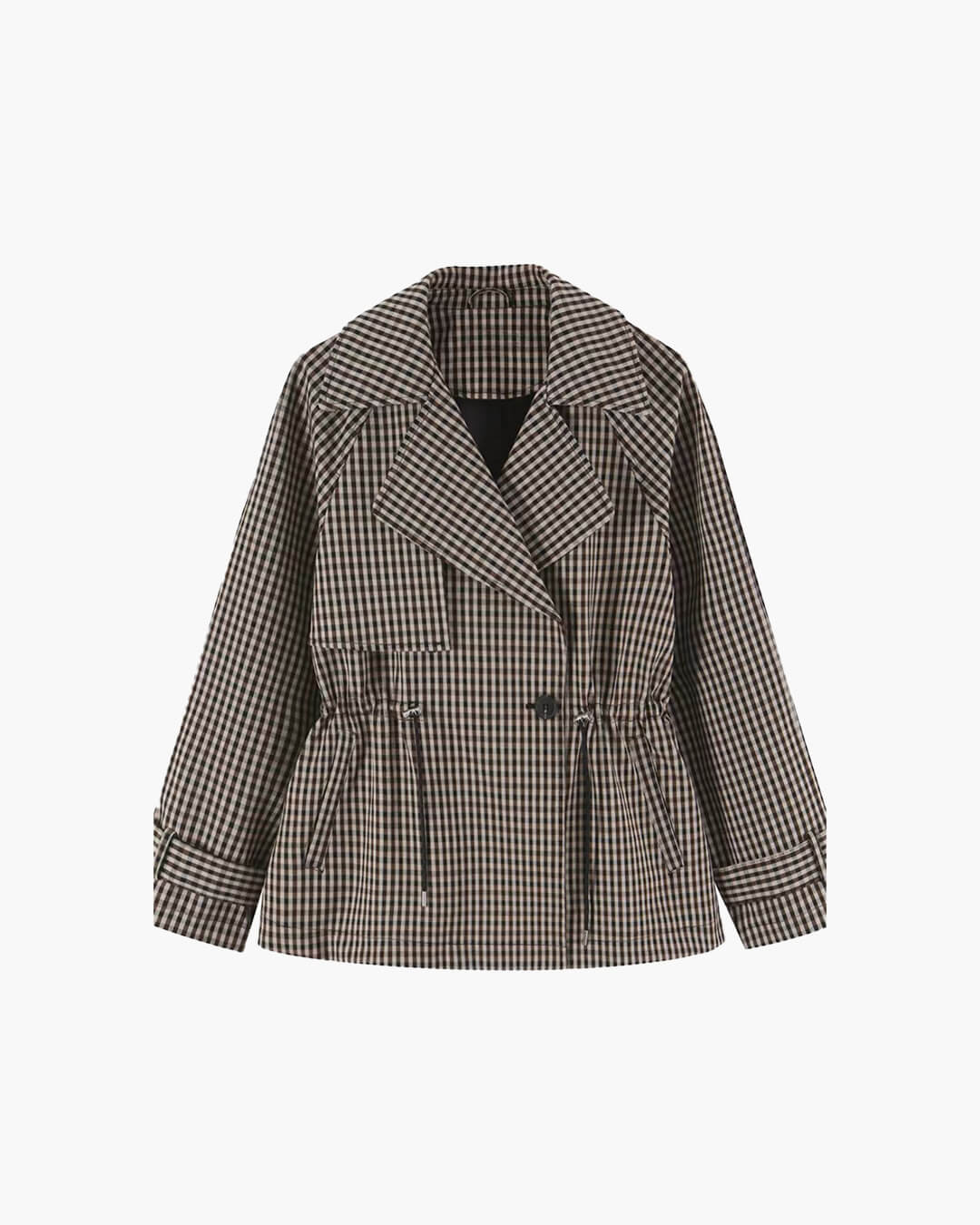 OLANE Classic Drawstring Gingham Short Trench BeigeSCoat