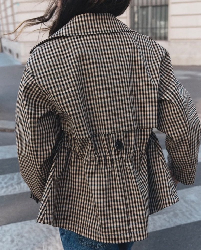 OLANE Classic Drawstring Gingham Short Trench BeigeSCoat