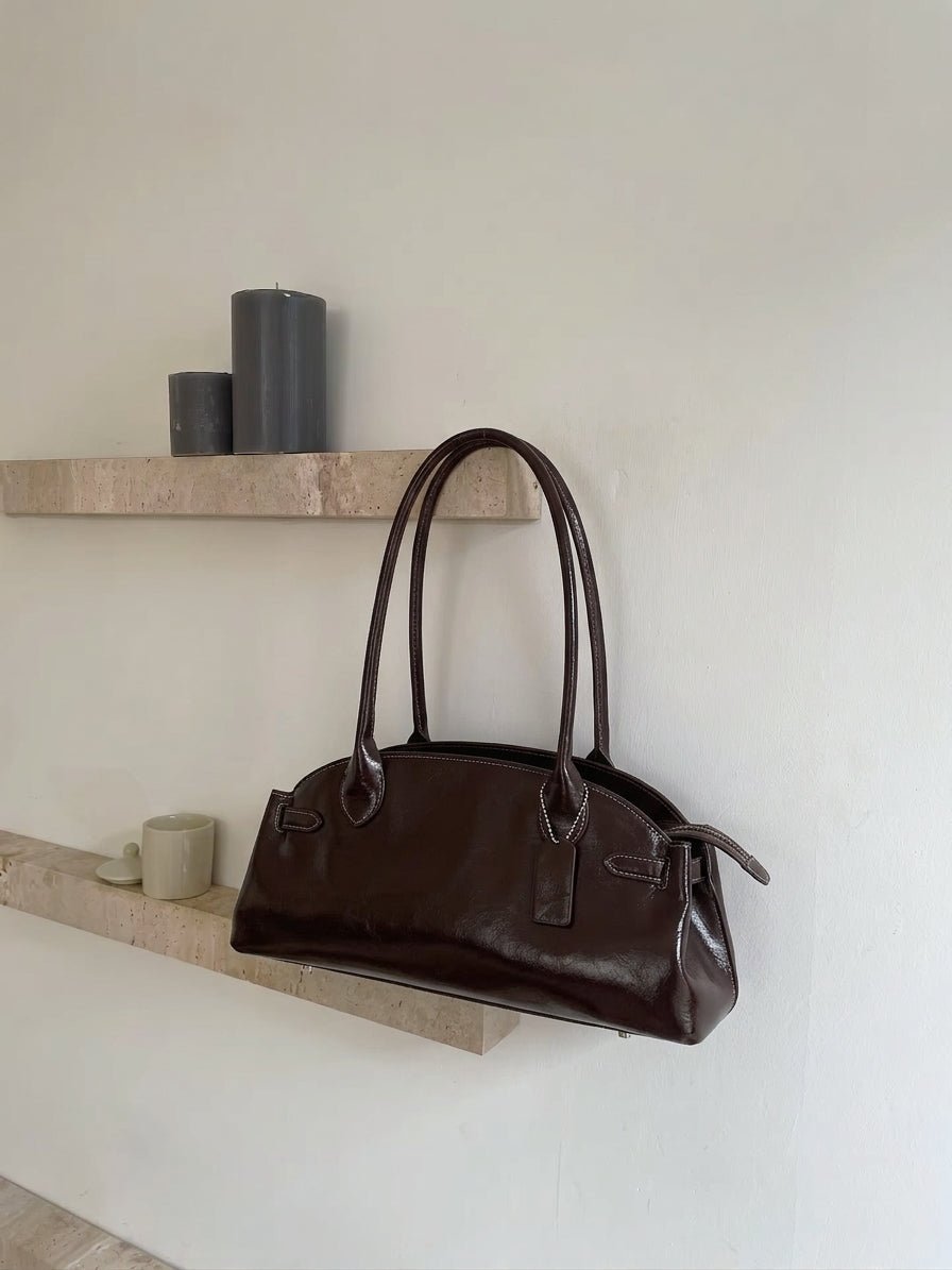 OLANE Classic Elongated Dual Handle Shoulder Bag BrownWomen's Handbags