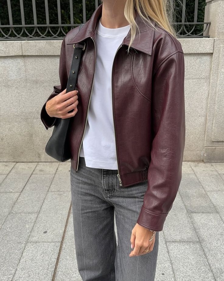 OLANE Classic Faux Leather Lapel Jacket WineSJacket
