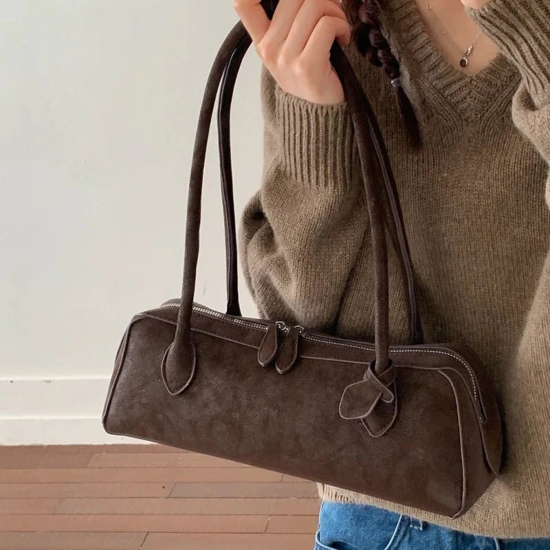 OLANE Classic Faux Suede Baguette Bag WhiteBag