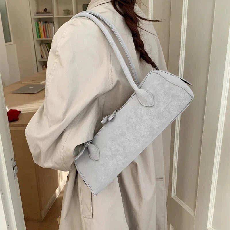 OLANE Classic Faux Suede Baguette Bag WhiteBag