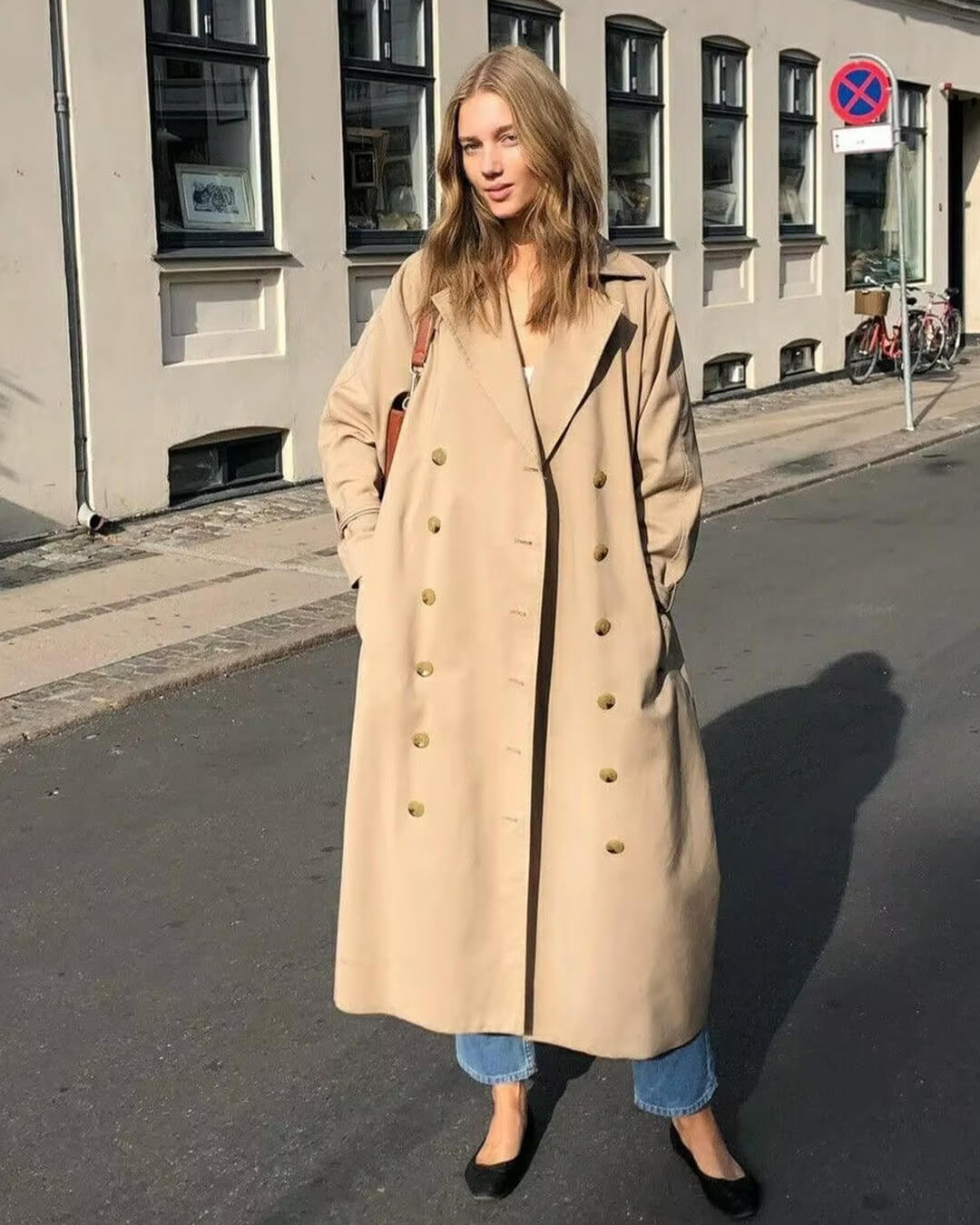 OLANE Classic Long Double Breasted Trench Coat BeigeLWomen's Coats & Jackets