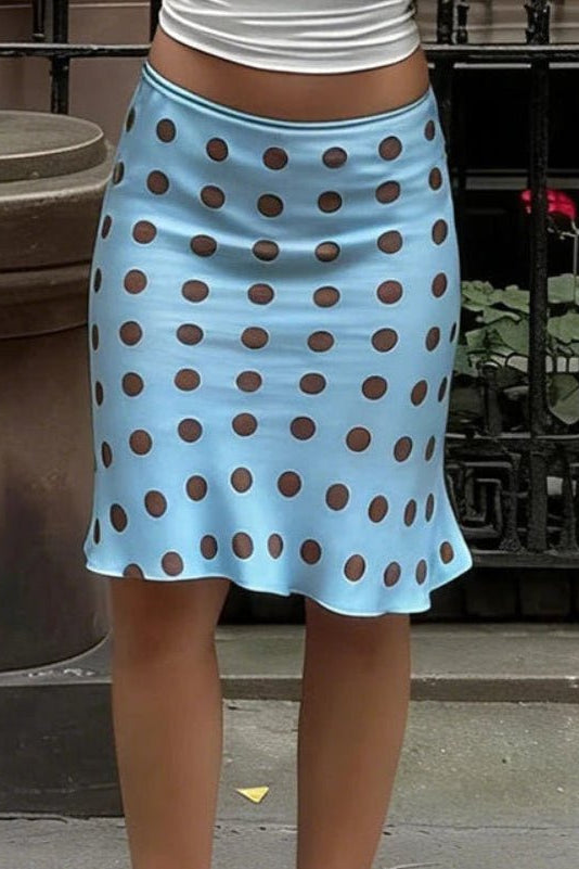 OLANE Classic Polka Dot Midi Skirt BlueSWomen's Skirts