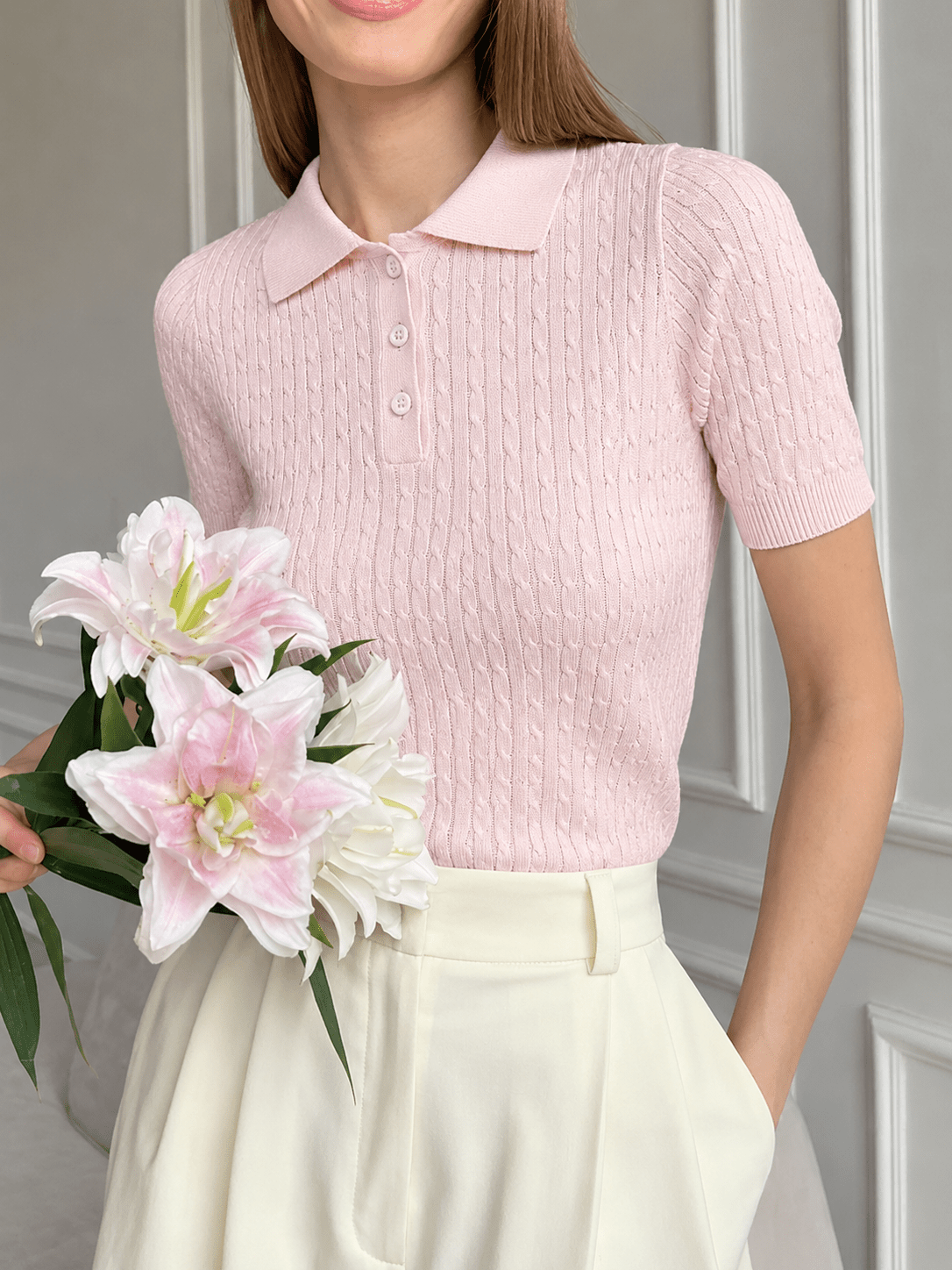 OLANE Classic Ribbed Knit Polo Top One sizeWomen’s Tops