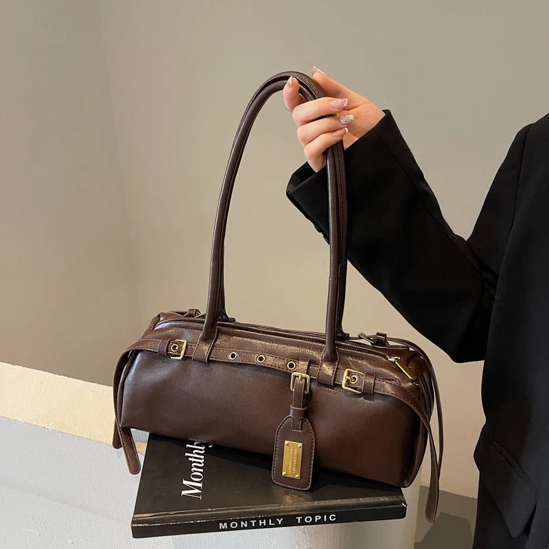 OLANE Classic Vegan Leather Shoulder Bag BrownBag