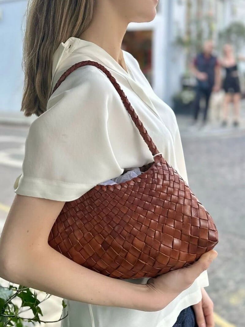 OLANE Classic Vegan Leather Woven Bag Small BrownSmallBag