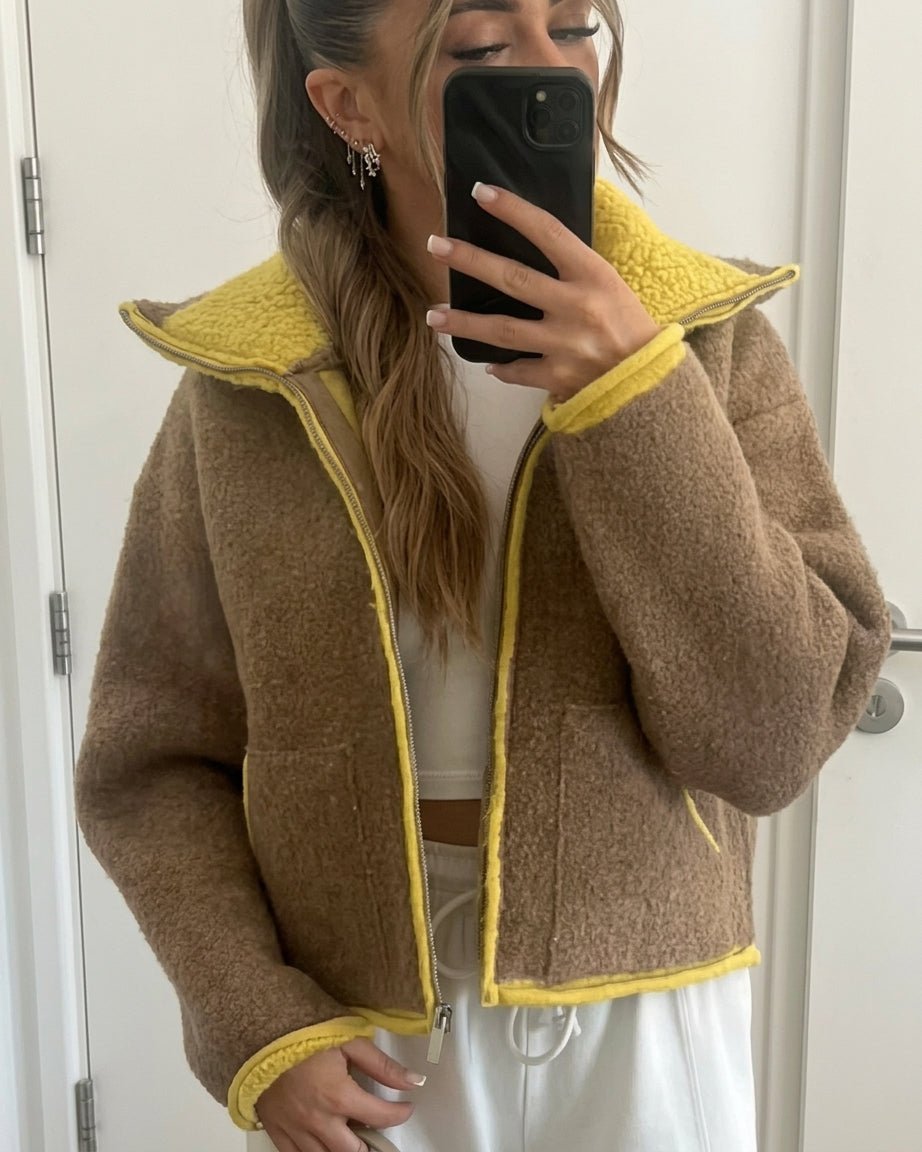 OLANE Contrast Trim Knit Zip Up Cardigan MCardigan