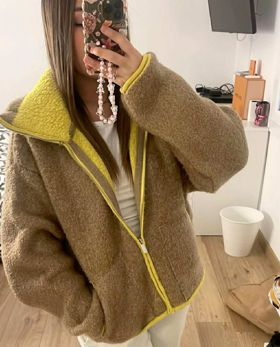 OLANE Contrast Trim Knit Zip Up Cardigan SCardigan