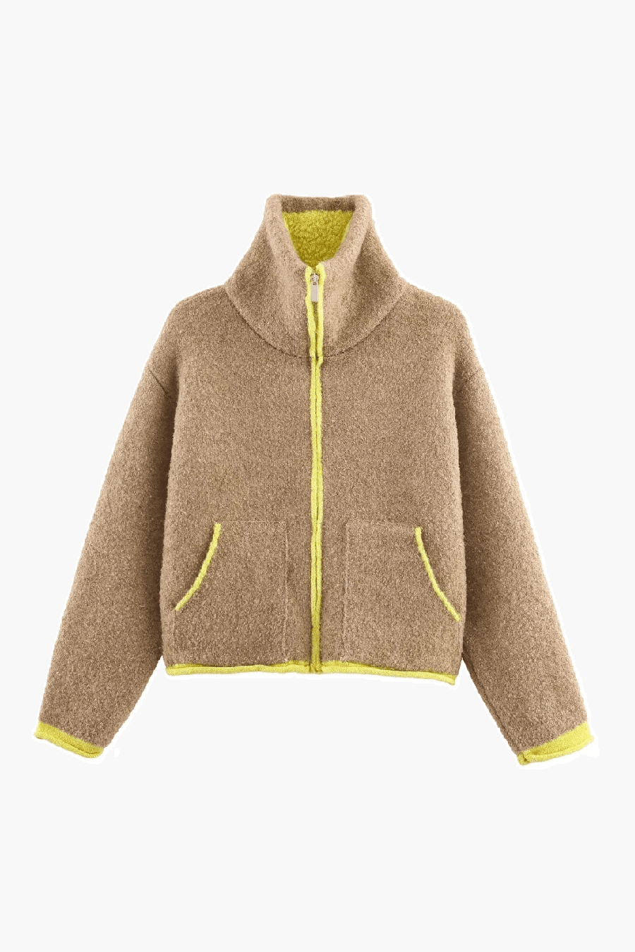 OLANE Contrast Trim Knit Zip Up Cardigan SCardigan