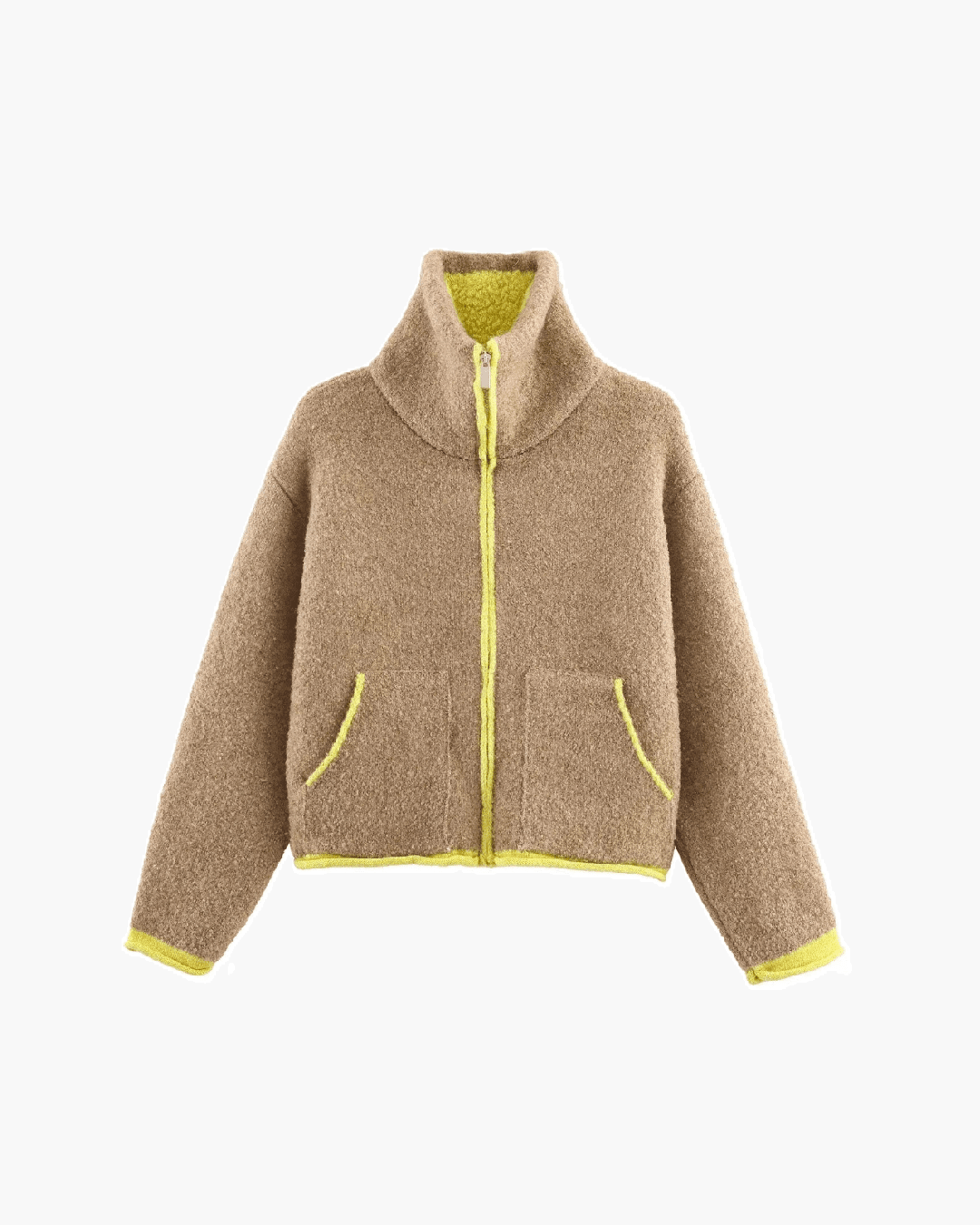 OLANE Contrast Trim Knit Zip Up Cardigan SCardigan