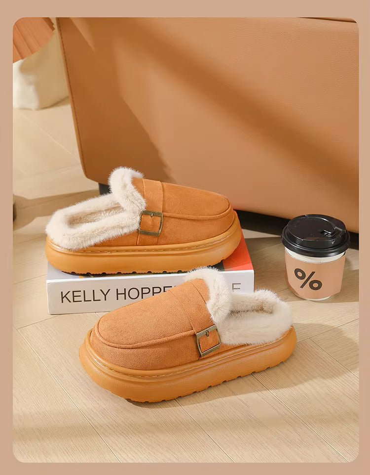 OLANE Cozy Fur-Lined Mule Platform Slippers Tan36Shoes