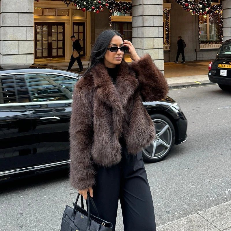 OLANE Cozy Plush Faux Fur Coat CoffeeSWomen's Coats & Jackets